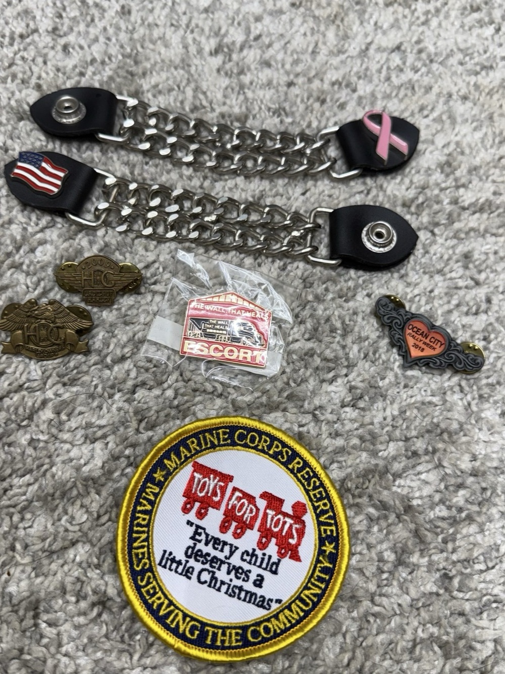 Motorcycle pins patch vest extenders ocean city Escort Harley biker lot